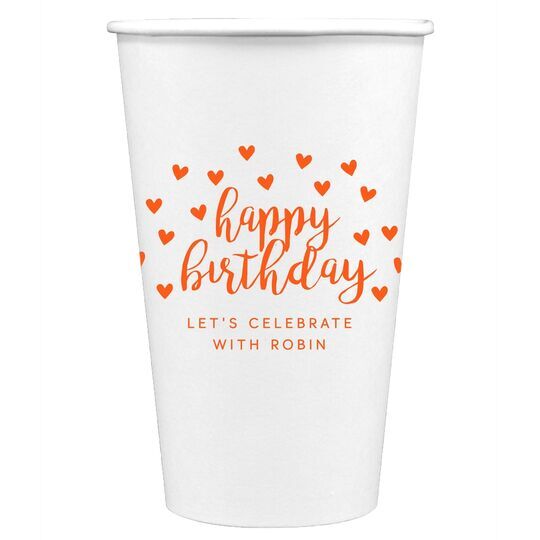 Confetti Hearts Happy Birthday Paper Coffee Cups